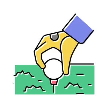 Golf player putting ball on tee stand color icon vector illustration Illustrazione stock
