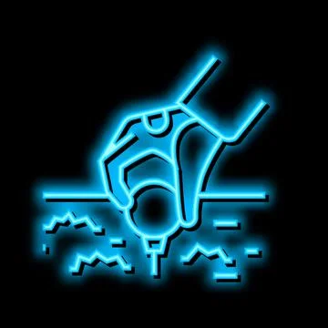 Golf player putting ball on tee stand neon glow icon illustration Illustrazione stock