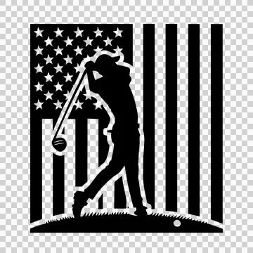 Golf Player Silhouette With Flag Backdrop golfer swinging Stockillustratie