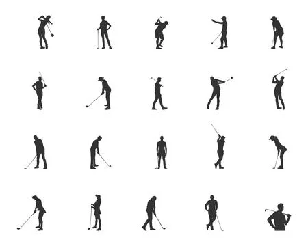 Golf player silhouettes, Golf Player SVG cut files, Golfer silhouette Stock Illustration