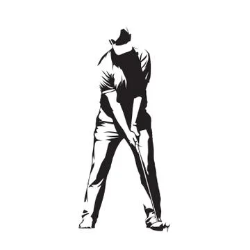 Golf player standing and preparing for golf swing ball, abstract vector silho Stock Illustration