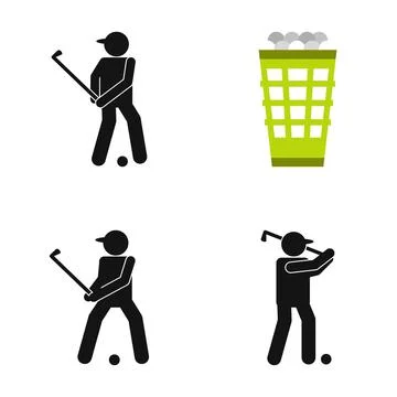 Golf player swing phases with practice bucket Illustrazione stock