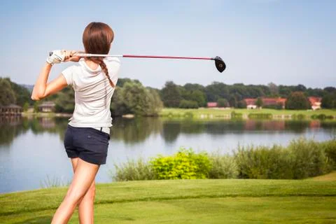 Golf player teeing off. Foto stock