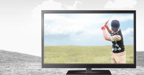 Golf player on television Stock Photos
