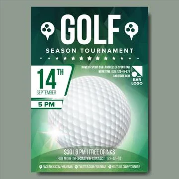 Golf Poster Vector. Banner Advertising. Sport Event Announcement. Ball. A4 Si Stock Illustration