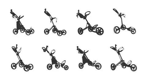 Golf push cart silhouette, Golf pull cart silhouette, Golf push cart svg Illustrazione stock