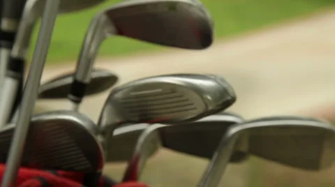 Golf putter in a golf bag Stock Footage 64877786