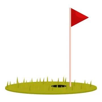 Golf putting green with red flag and hole showing success and achievement Illustrazione stock