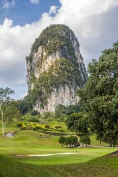 Golf range with mountain landscape background at Malaysia Kuala Lumpur Selang Stock Photos