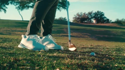 Golf Shoe Sole Slow Motion Light Blue Spikes Hero Shot Course Extreme Close Up Stock Footage 334565652