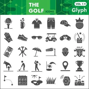 Golf solid icon set, Sports symbols collection or sketches. Golf game glyph 스톡 일러스트