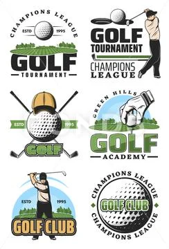 Golf sport club retro icons, ball and golfer Stock Illustration