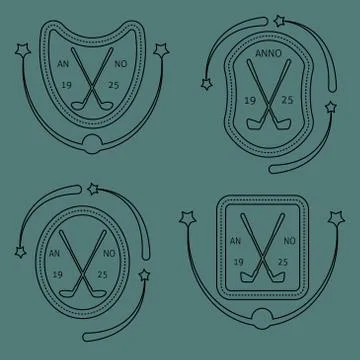 Golf sport items linear set. Stock Illustration