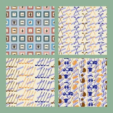 Golf sport items  seamless texture set.  Driver, wood, iron, wedge, putter golf Stock Illustration