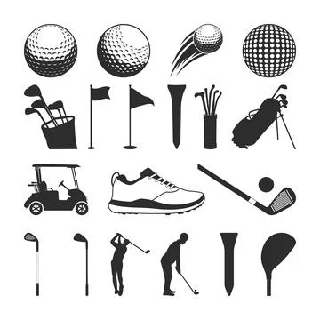 Golf Sport Vector Elements Silhouette Collection, Golf Ball set Illustrazione stock