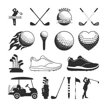Golf Sport Vector Elements Silhouette Collection, Golf Ball set 스톡 일러스트
