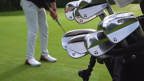 Golf sticks in a bag Vídeo Stock 218561789