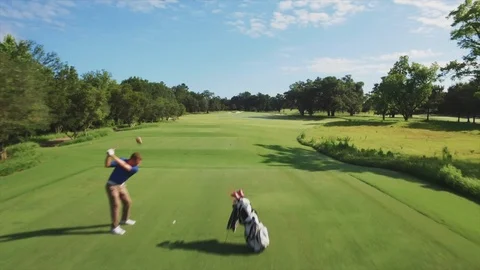 Golf Tee-off Aerial Motion Action Shot Stock Footage 109585755