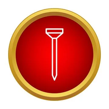 Golf tee outline icon in red gold circle Stock Illustration