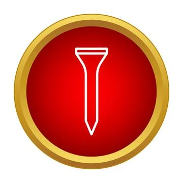Golf tee outline icon in red gold circle Stock Illustration