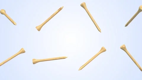Golf Tees Falling on a Light Blue Background. Wooden Golf Ball Tees 3D. 4K Stock Footage 305990888