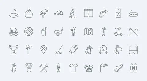 Golf thin line icons set, equipment collection for golfer, hole for ball and Stock Illustration