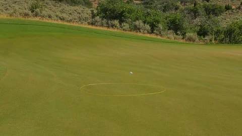 Golf training exercise ball bounces inside circle target and rolls Stock Footage 125331918