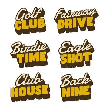 Golf Typography Sticker Set Retro Bold Text Design Collection Illustrazione stock