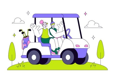 Golf Vector Illustration Featuring Golf Players Swinging Clubs on a Scenic .. Stock Illustration