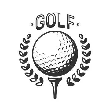 Golf vector logo. Golf ball on tee with wreath. Vector illustration Stock Illustration