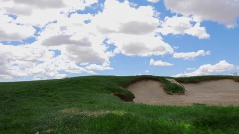 Golf View Walking Up to Green from Bunker Stock Footage 112944238