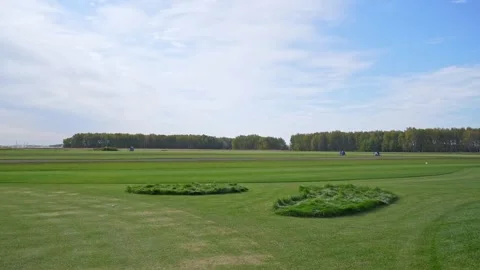 A Golfer Concentrating While Putting on the Green Under a Beautiful Clear Blue Stock Footage 346360544