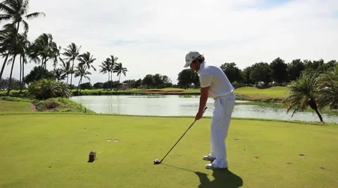 Golfer hit is tee shot from the tee box in hawaii Stock-Footage 48269509