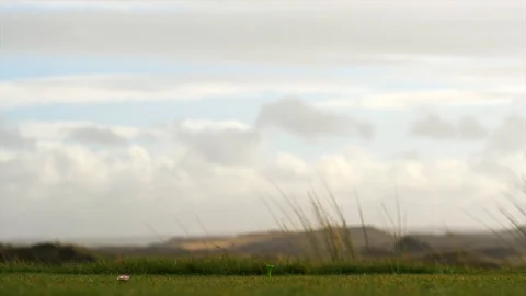 Golfer hitting tee shot with Driver Stock Footage 104563390