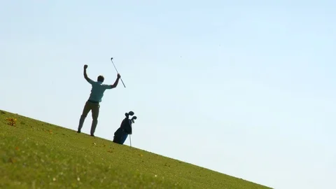 A Golfer jumps for Joy. 스톡 동영상 80421692