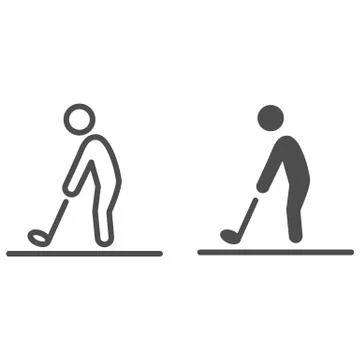 Golfer line and solid icon, golf concept, man silhouette playing golf sign on Stock Illustration