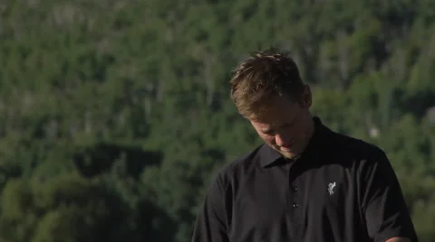 Golfer lines up shot. Stock Footage 46594880