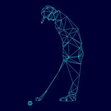 Golfer low poly triangulation triangulated polygonal electric cyan blue vibra Stock Illustration