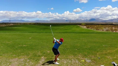 Golfer at Practice Range Fly Over Aerial Stock Footage 112896522