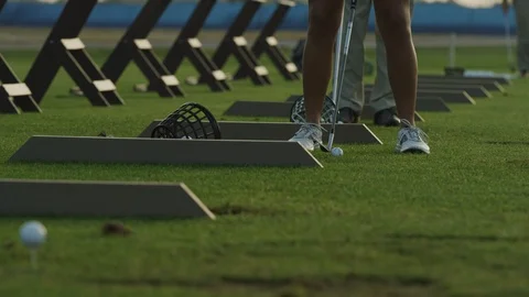 Golfer Practicing at Driving Range Stock Footage 108332537