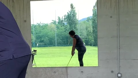 Golfer Preparation to Practicing Golf Swing in Driving Range with a Mirror Stock-Footage 162299311