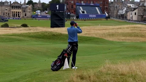 Golfer Preparing at St Andrews Course Stock Footage 299139815
