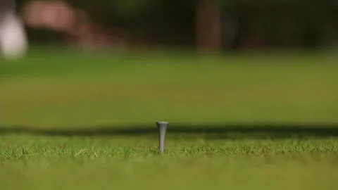 Golfer puts the ball on the stand before hitting Video stock 166593432