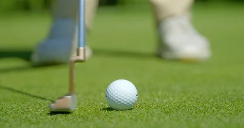 A Golfer putts in slow motion close up. 스톡 동영상 112017841
