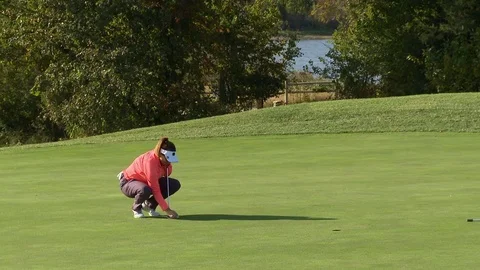 Golfer Sets and Putts Stock Footage 74246399