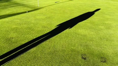 Golfer with Shadow Putting the Golf Ball to the Hole on the Putting Green Stockbeeldmateriaal 272762453