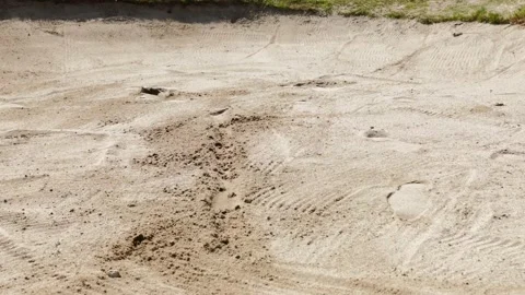 Golfer with Shadow Raking the Sand Trap on Golf Course in a Sunny Day Vídeos de archivo 191942489
