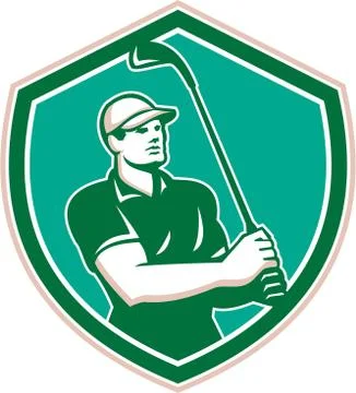 Golfer tee off golf shield retro Stock Illustration