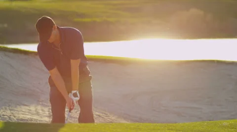 Golfer Using Sand Wedge Bunker Video stock 27157615