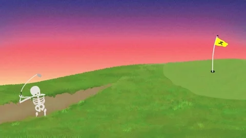 The Golfer who couldn't escape the Bunker - Funny Halloween Loop Vídeo Stock 346545548
